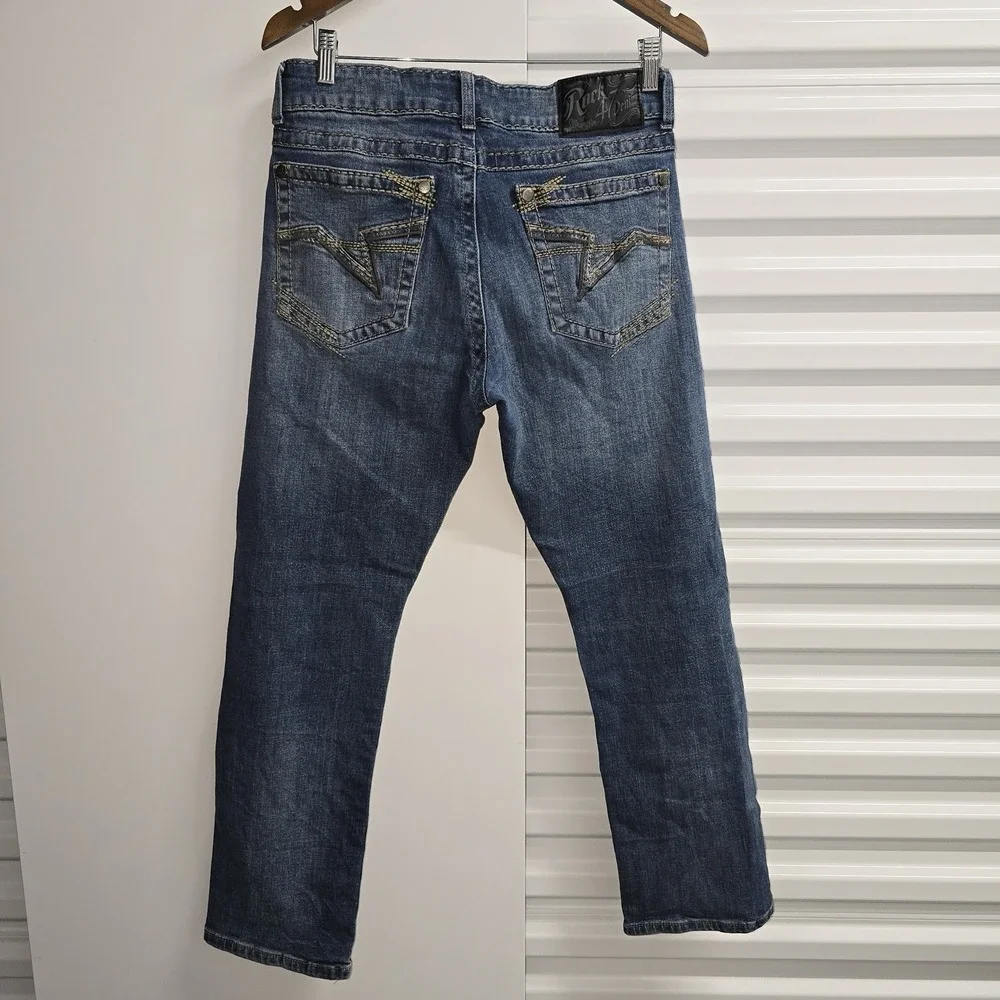 Wrangler Rock 47 Slim Straight Jeans Mens 31x28 Blue Stretch Western Cowboy